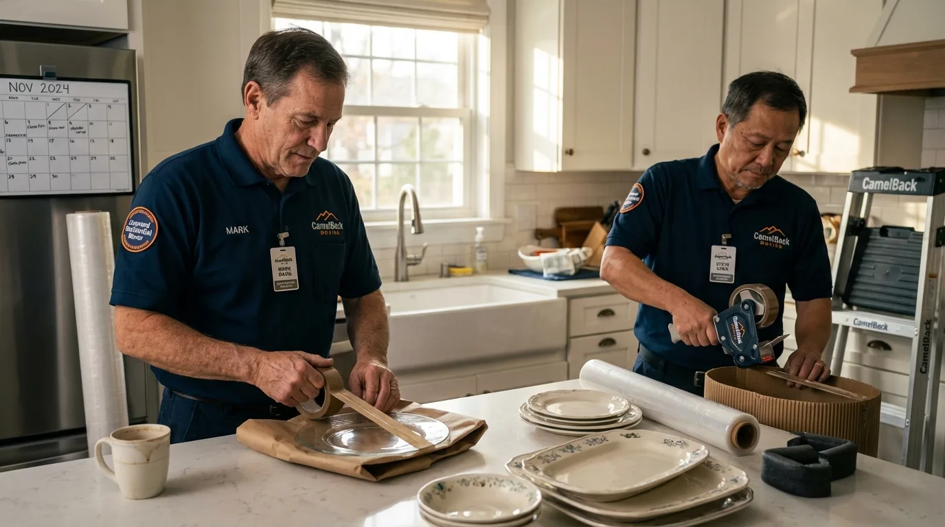 Professional crew packing kitchen dishware in Landis, NC